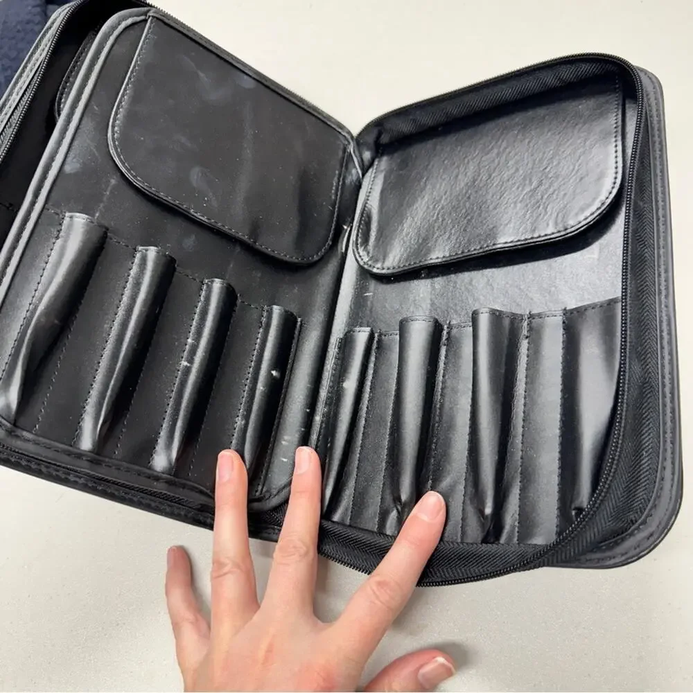 Sigma Brushes Black Leather Makeup Brush Travel Case Organizer Holds 15 Brushes